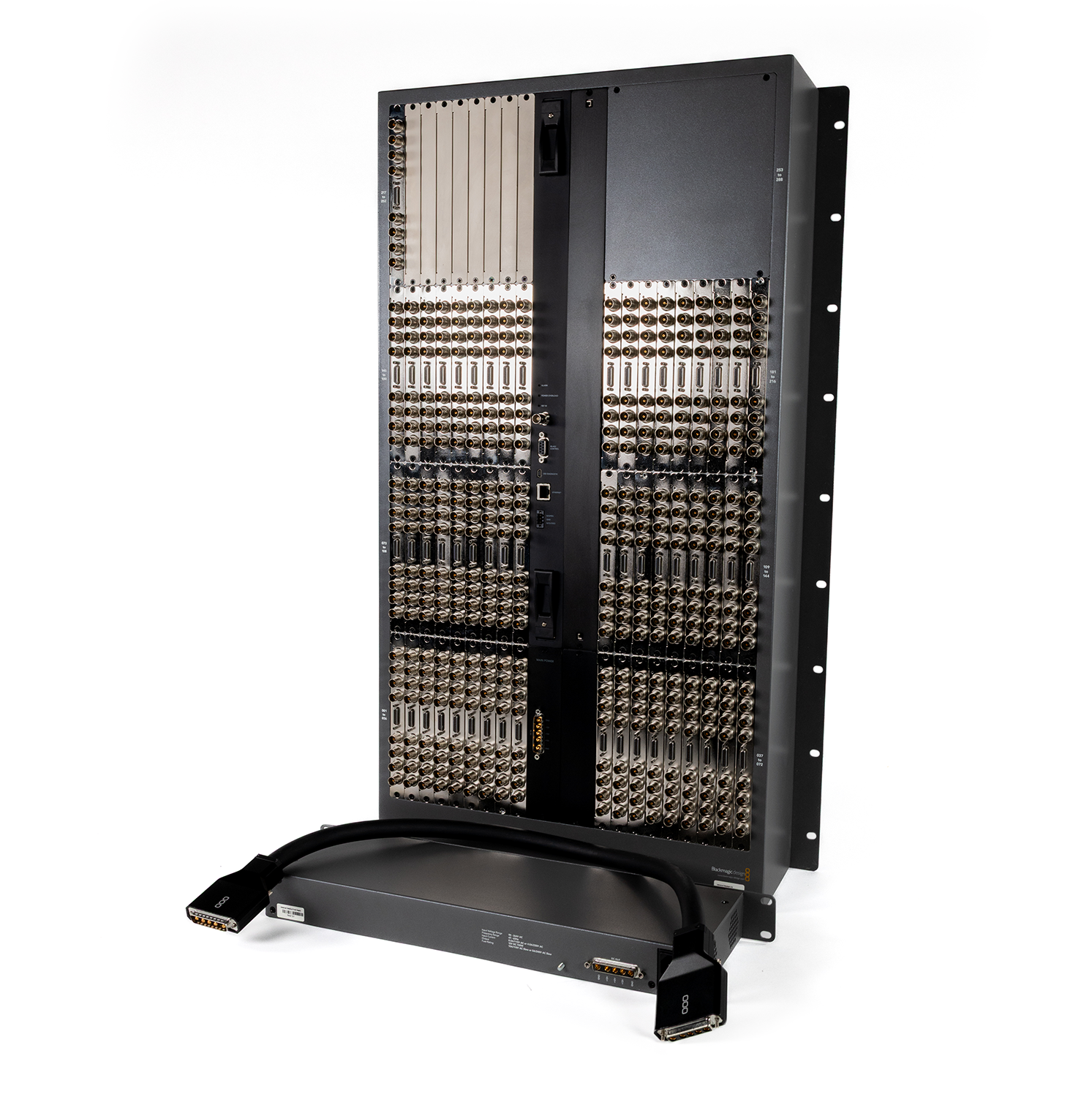 Used Blackmagic Design Videohub 288 with 55 SDI Interface Cards and 1RU 720W Power Supply In Good Condition