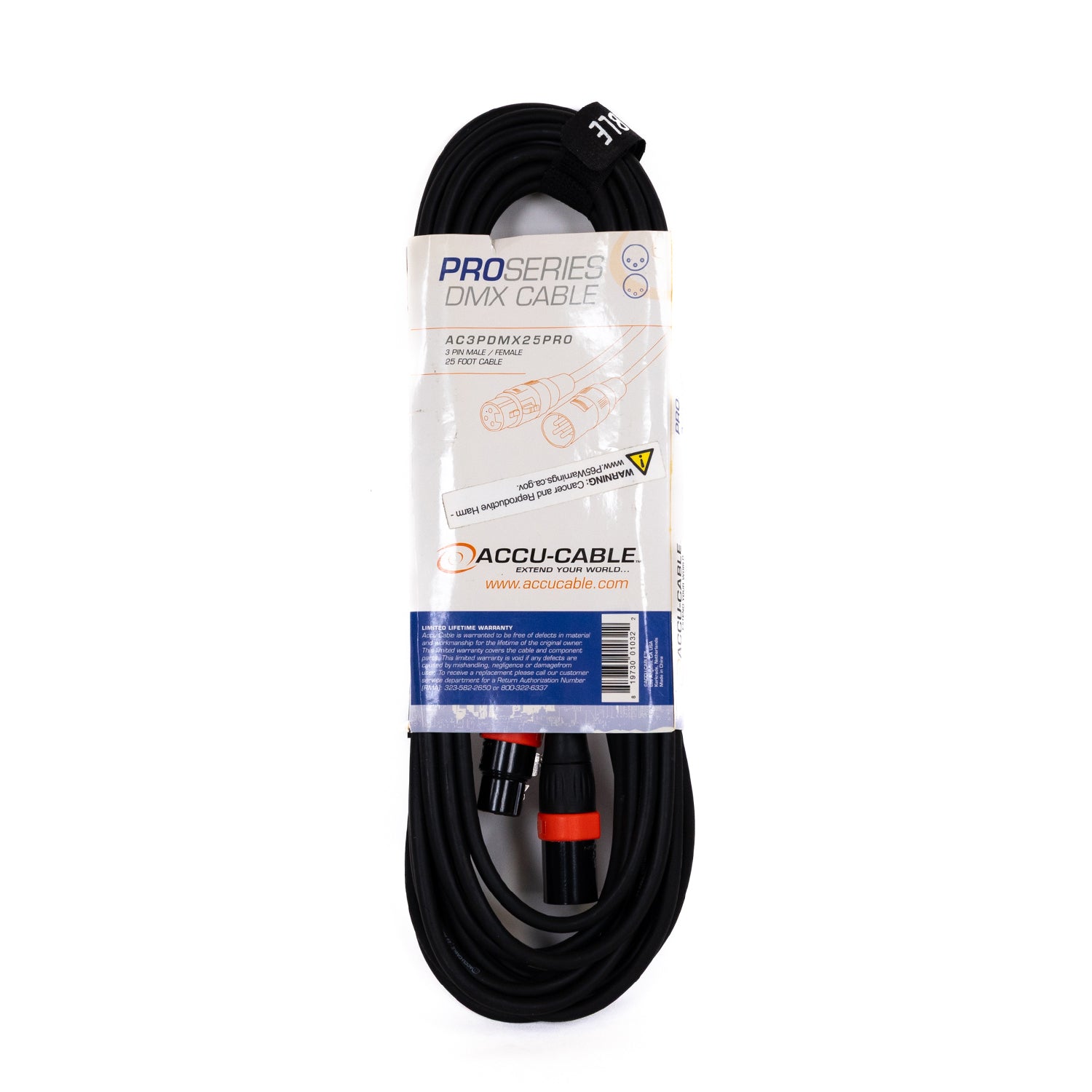 Accu-Cable AC3PDMX25PRO 3-Pin DMX Cable 25ft